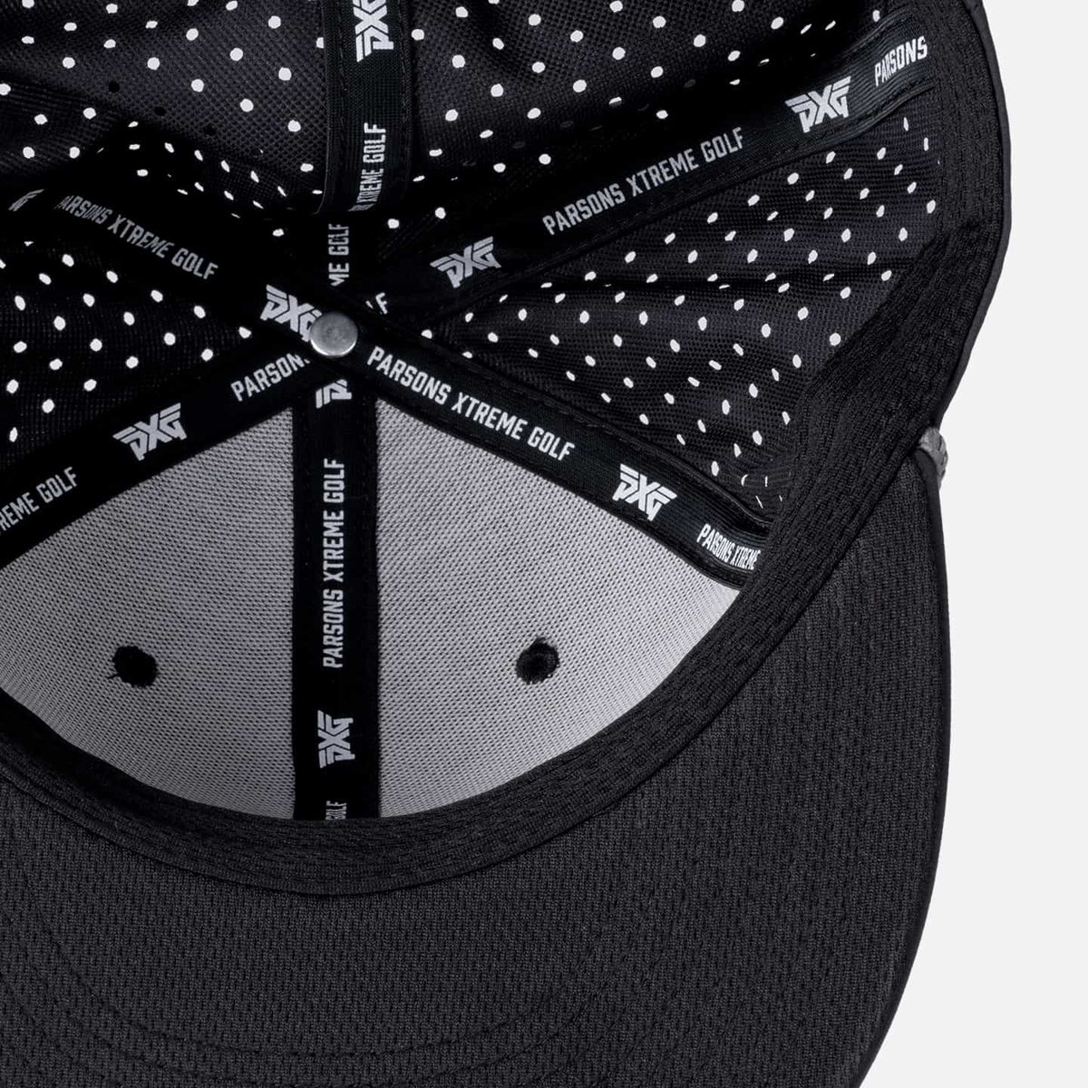 PXG Men's Dog Tag 6-Panel High Crown Snapback Cap, Black/Grey logo, product photo 5