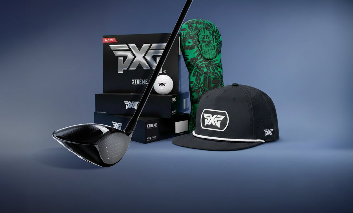 Father's Day Gift Guide with golf balls, golf driver, golf cap, and golf headcover