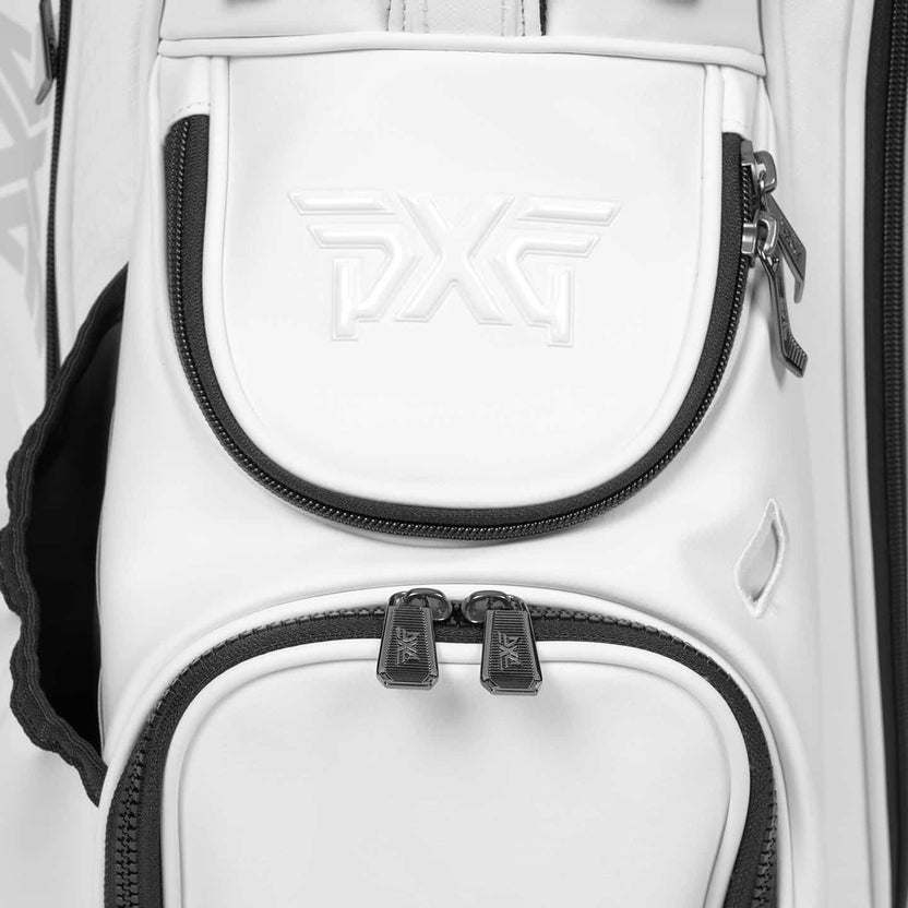 PXG Stand Bag 9.0 – Borsa Da Golf Bianca/nera, 5 Scomparti, 3.0 Kg, Con Cappuccio, 47 Pollici