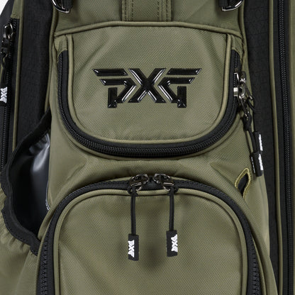 Green golf bag with PXG logo and branding