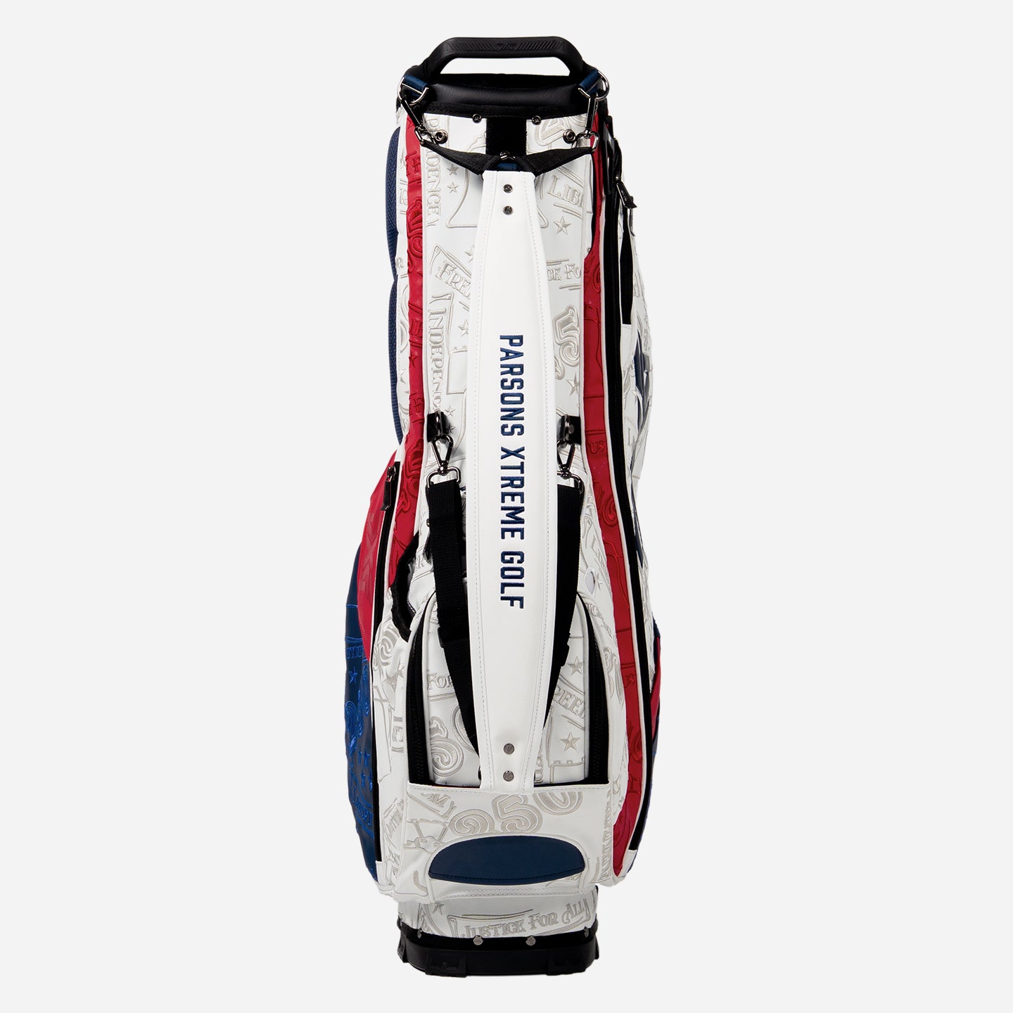 PXG red, white, and blue 2026 stars and stripes carry stand golf bag on a white background