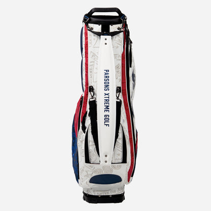 PXG red, white, and blue 2026 stars and stripes carry stand golf bag on a white background