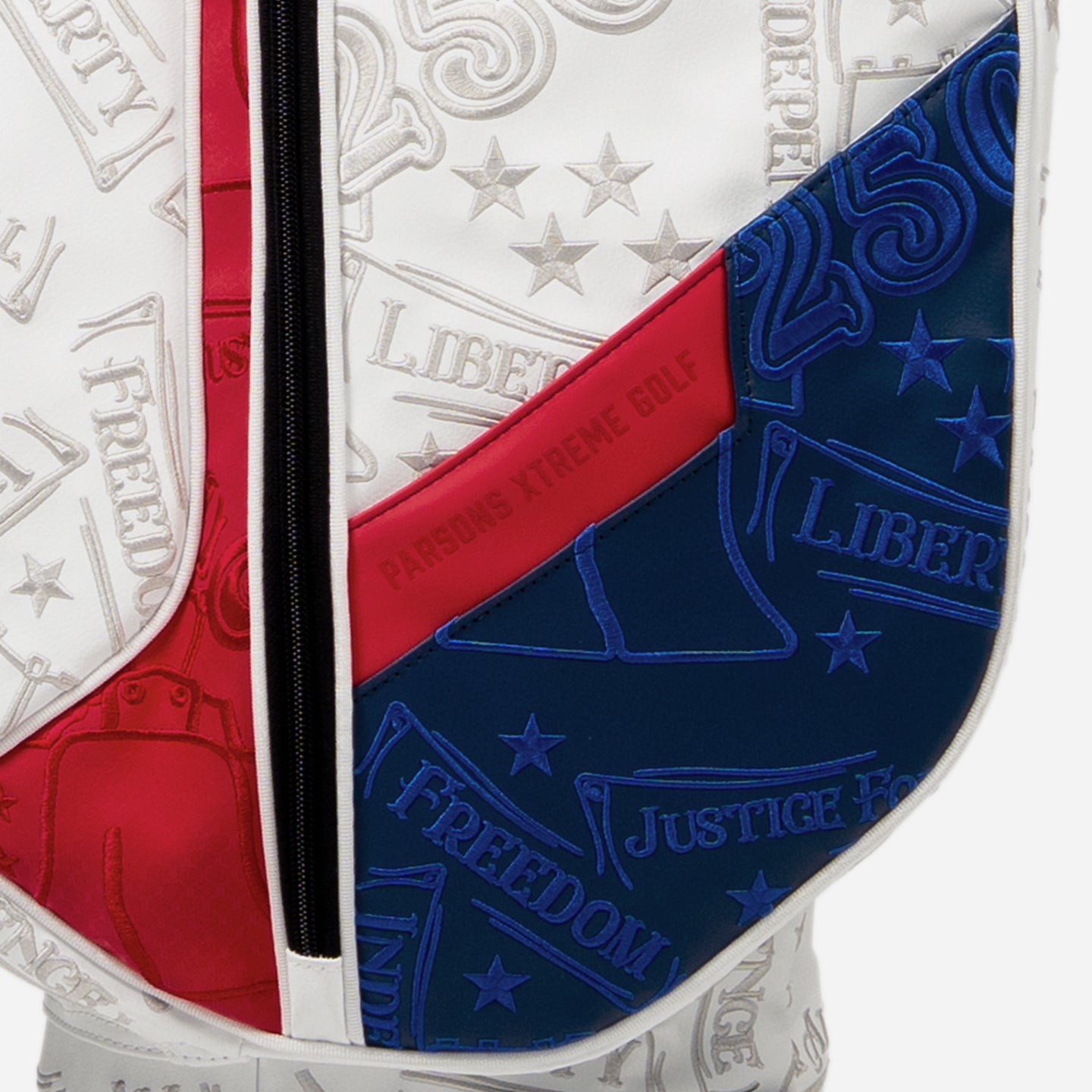 PXG red, white, and blue 2026 stars and stripes carry stand golf bag on a white background
