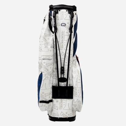 PXG red, blue, and white 2026 stars and stripes hybrid stand golf bag on a white background