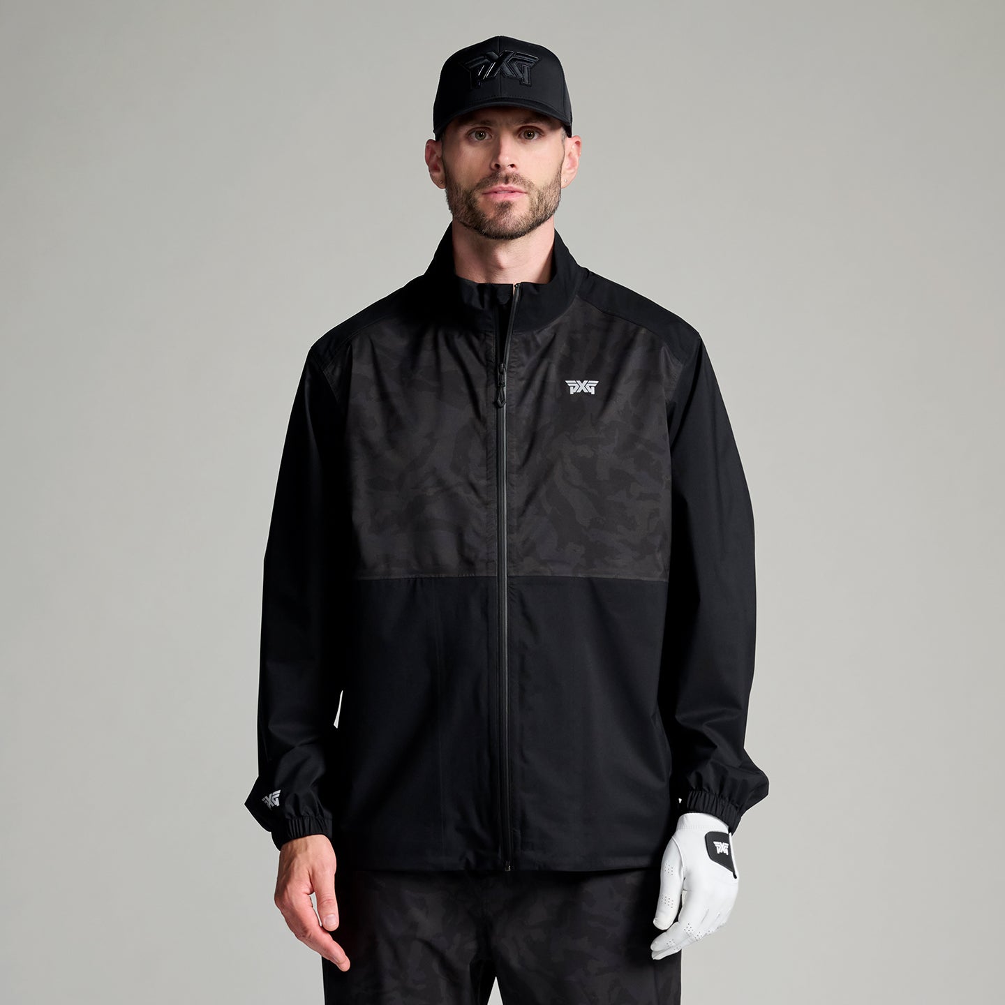 mens rain gear PXG Men's Fairway Camo Rain Jacket in Black