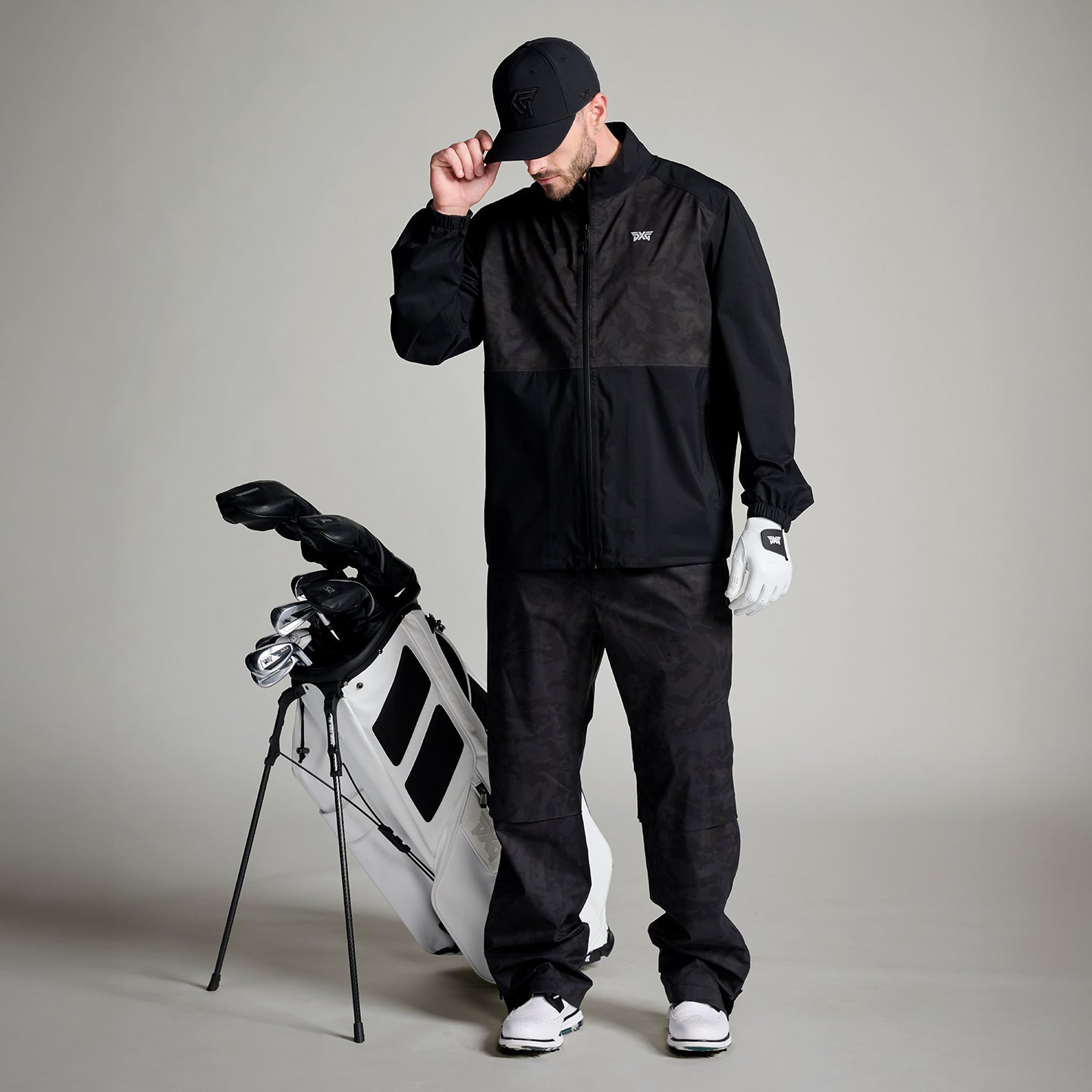 nike golf rain gear PXG Men's Fairway Camo Rain Jacket in Black