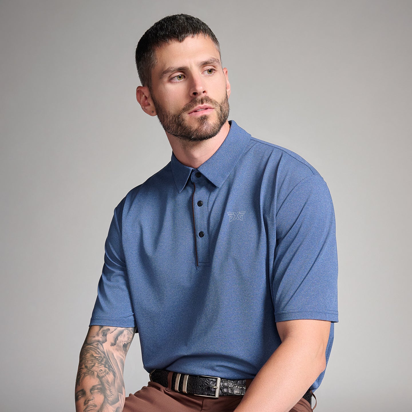 PXG Men's Comfort Fit Denim Polo in Blue