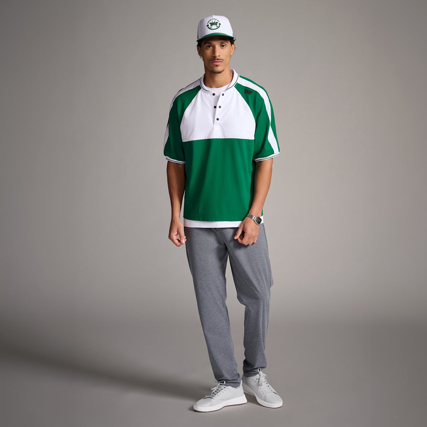 PXG men's evergreen grove dynamic blade 1/2 zip pullover on a white background