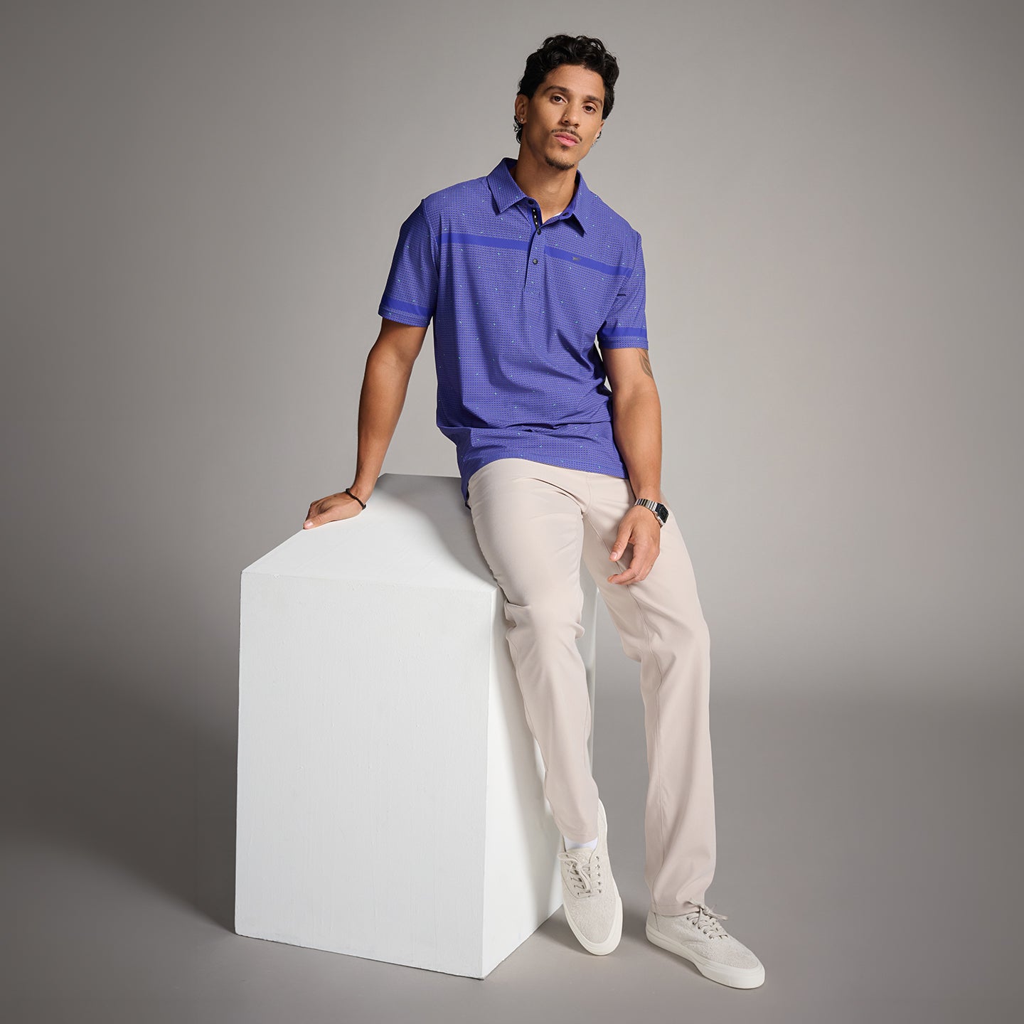Men's Basket Weave Print Polo