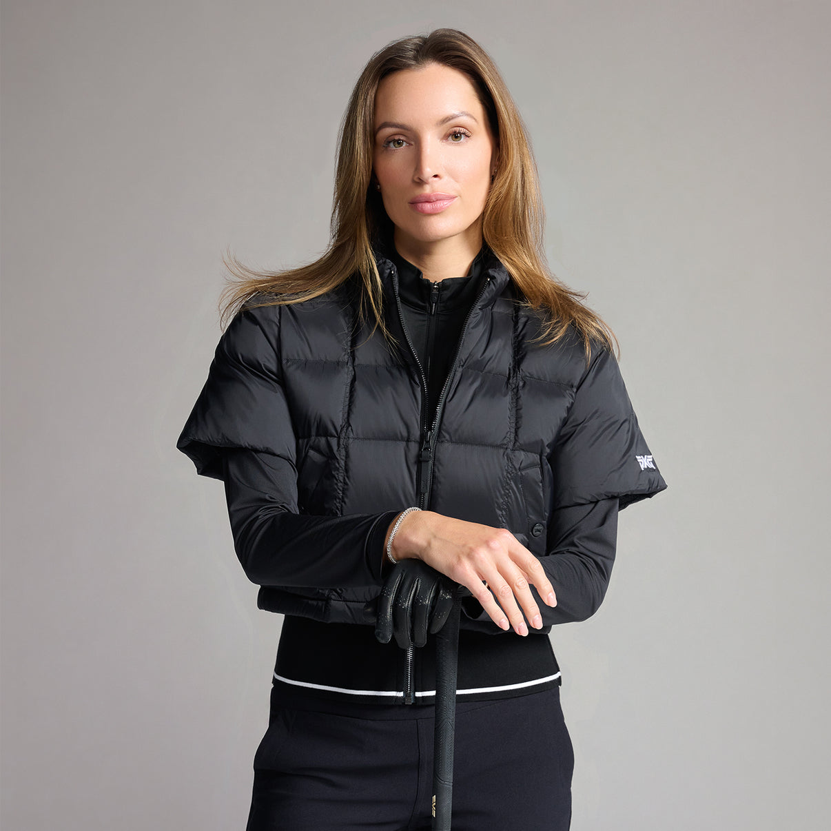 Women's Ribbed Waist Short Sleeve Puffer Jacket - PXG