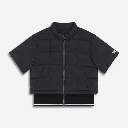 Women's Ribbed Waist Short Sleeve Puffer Jacket