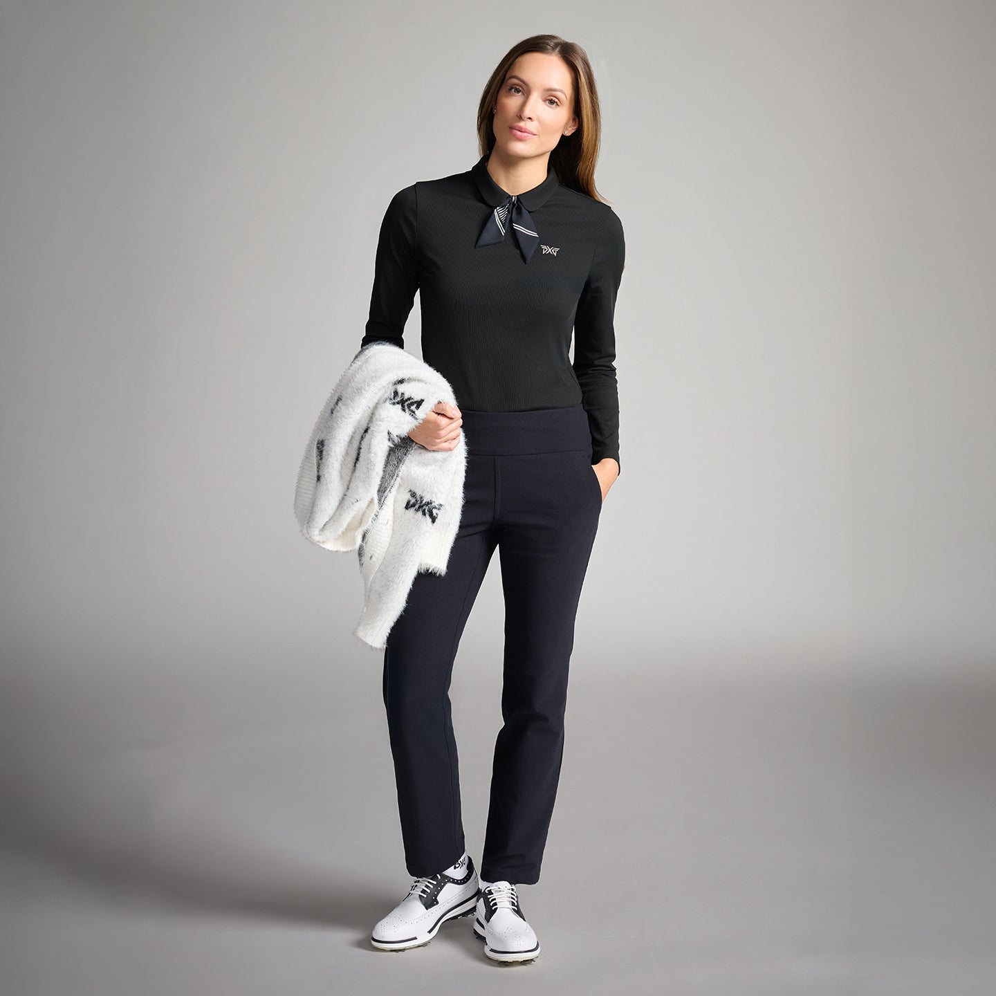 Women's Tie Neck Long Sleeve Polo