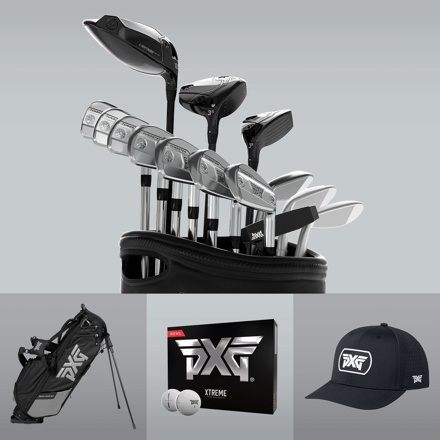 Full bag bundle, Lightning wood, Gen8 Irons, putter, wedges, bag, balls and hat