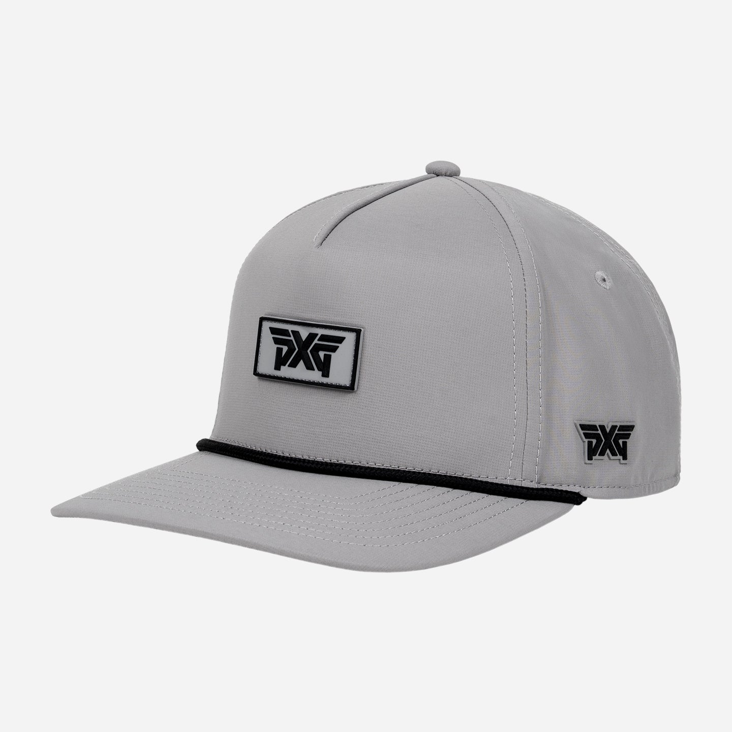 Grey cap with black logo on a white background