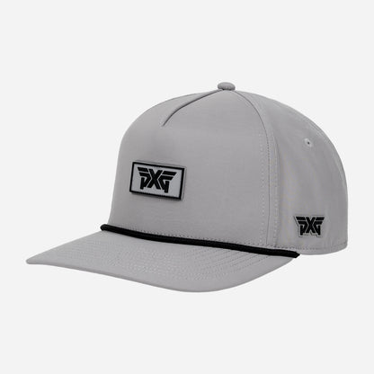 Grey cap with black logo on a white background