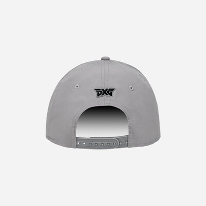 Grey cap with black logo on a white background