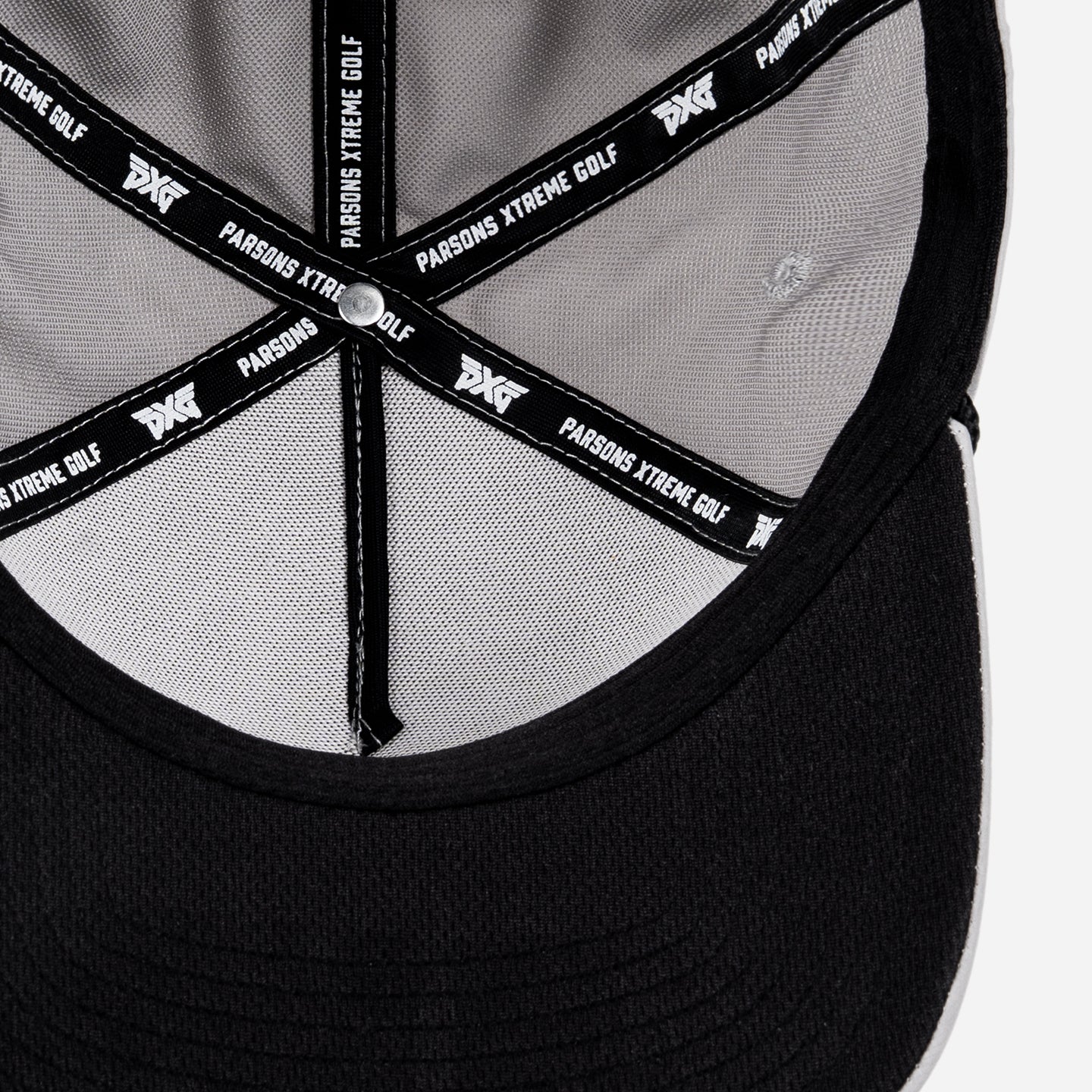 Grey cap with black logo on a white background
