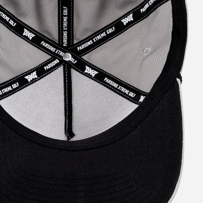 Grey cap with black logo on a white background