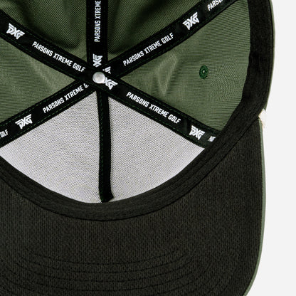 Green cap with a logo on a white background