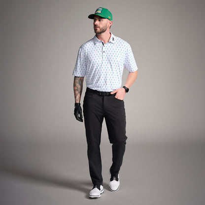 Men's Tour Cactus Print Polo in White Comfort Fit, front view