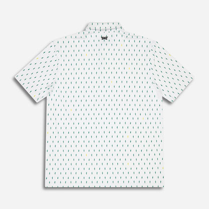Men's Tour Cactus Print Polo in White Comfort Fit, lay flat back view