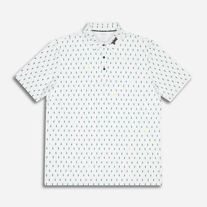 Men's Tour Cactus Print Polo in White Comfort Fit, lay flat front view