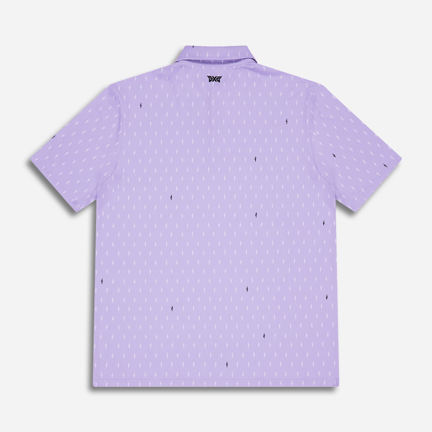 Men's Tour Cactus Print Polo in Lavender Mist Comfort Fit, lay flat back view