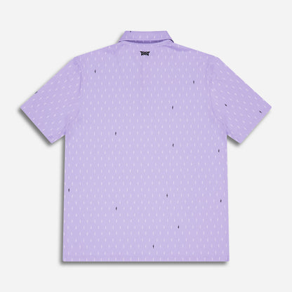 Men's Tour Cactus Print Polo in Lavender Mist Comfort Fit, lay flat back view