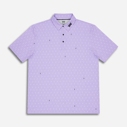 Men's Tour Cactus Print Polo in Lavender Mist Comfort Fit, lay flat front view