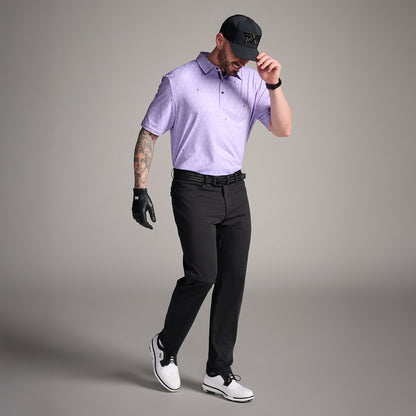 Men's Tour Cactus Print Polo in Lavender Mist Comfort Fit, side view
