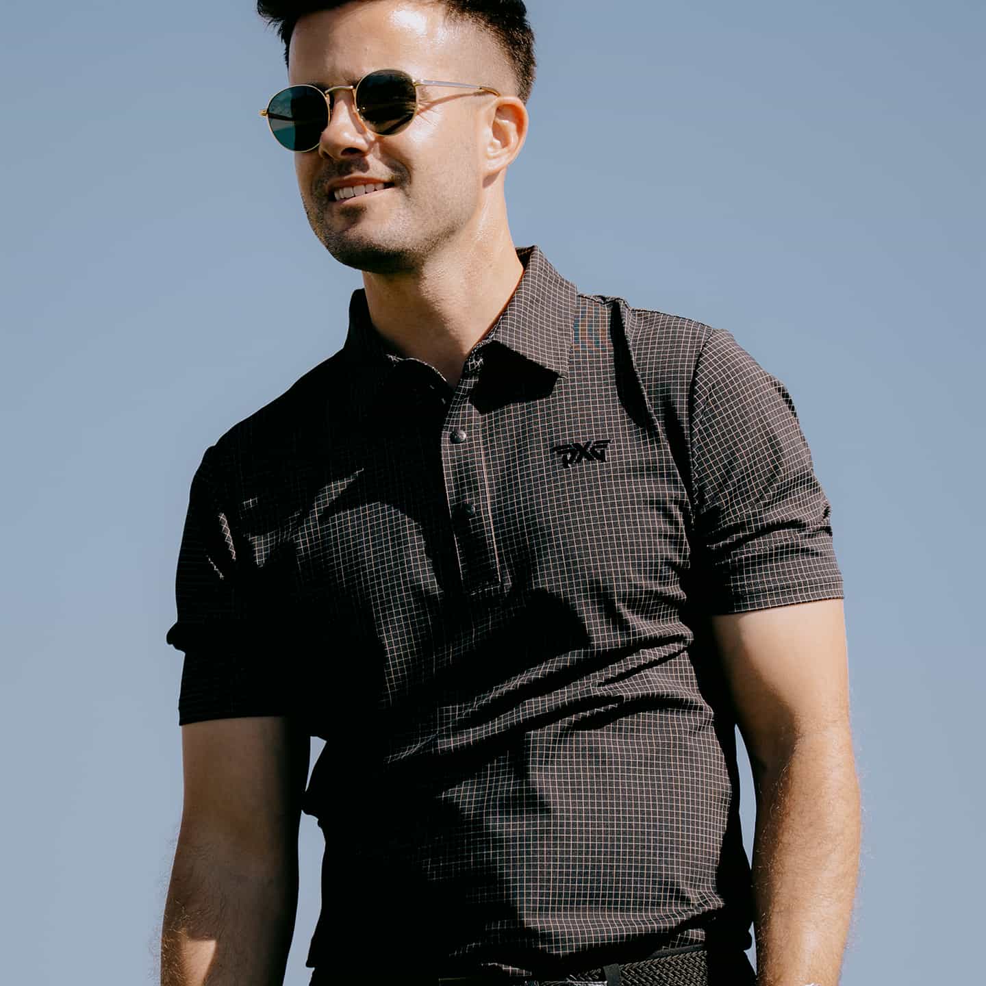 cross country polo shirts PXG Men's Comfort Fit Crisscross Print Polo in Black