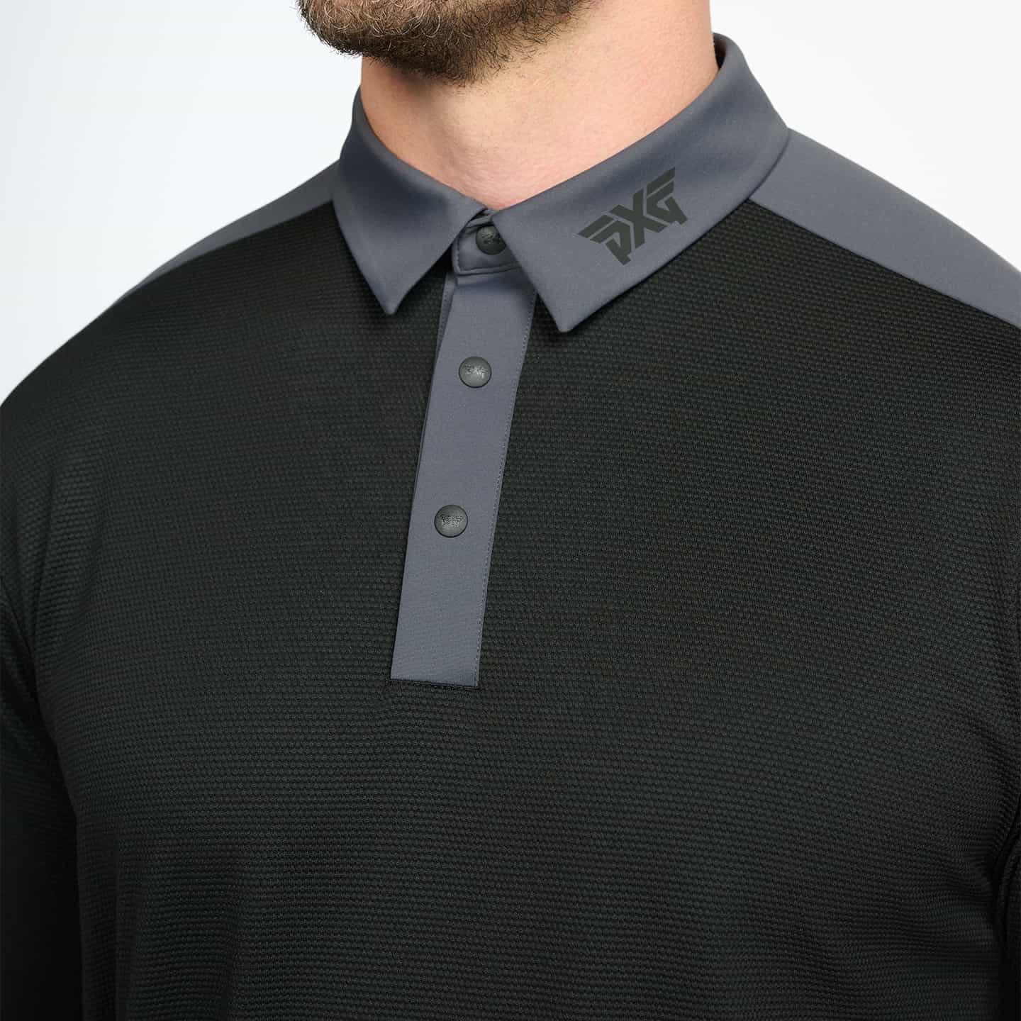 PXG Men's Comfort Fit Short Sleeve Shoulder Trim Polo in Black PXG Men's Comfort Fit Short Sleeve Shoulder Trim Polo in Black