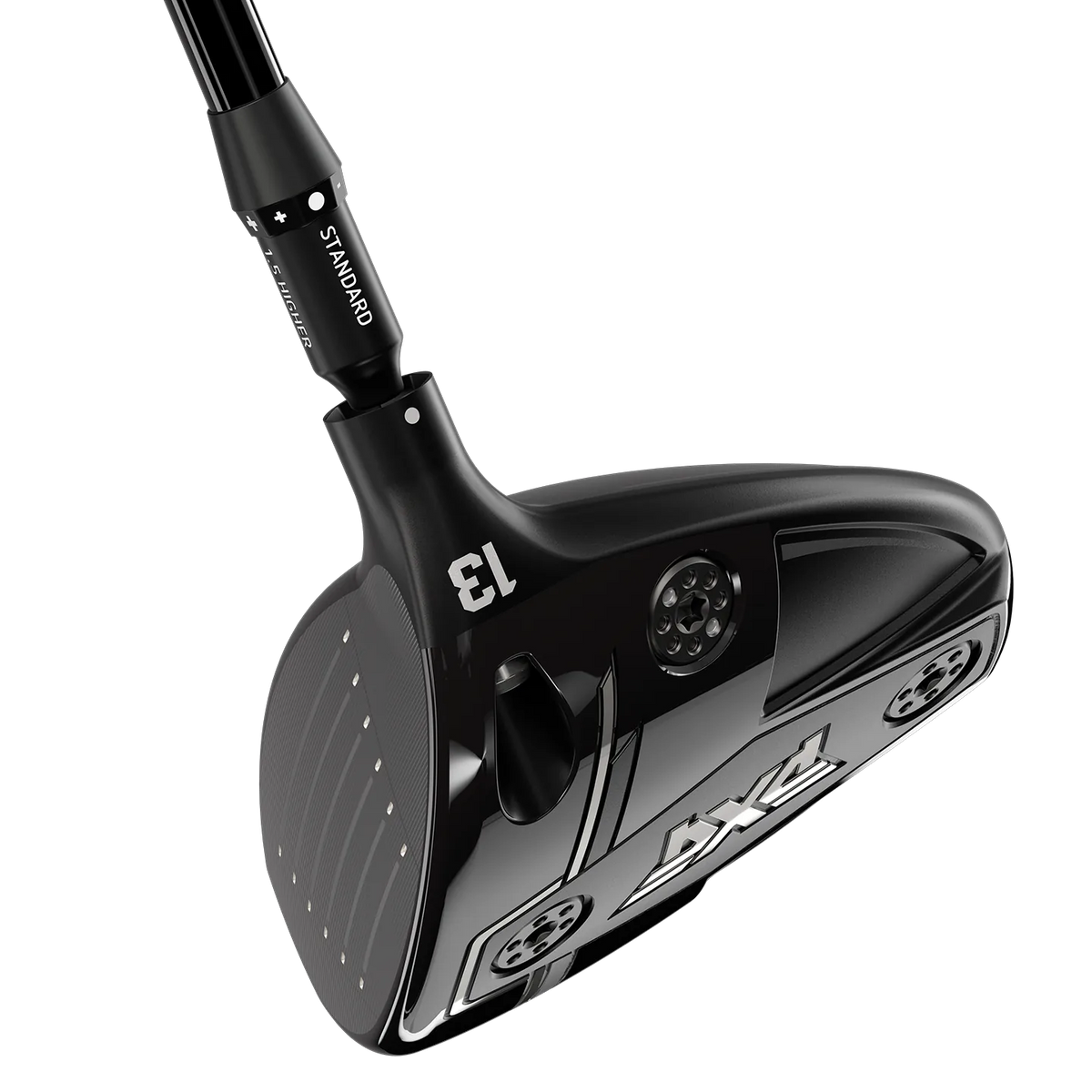 A black golf club head with a black shaft, featuring the number 13 and the PXG logo, shown on a solid white background.