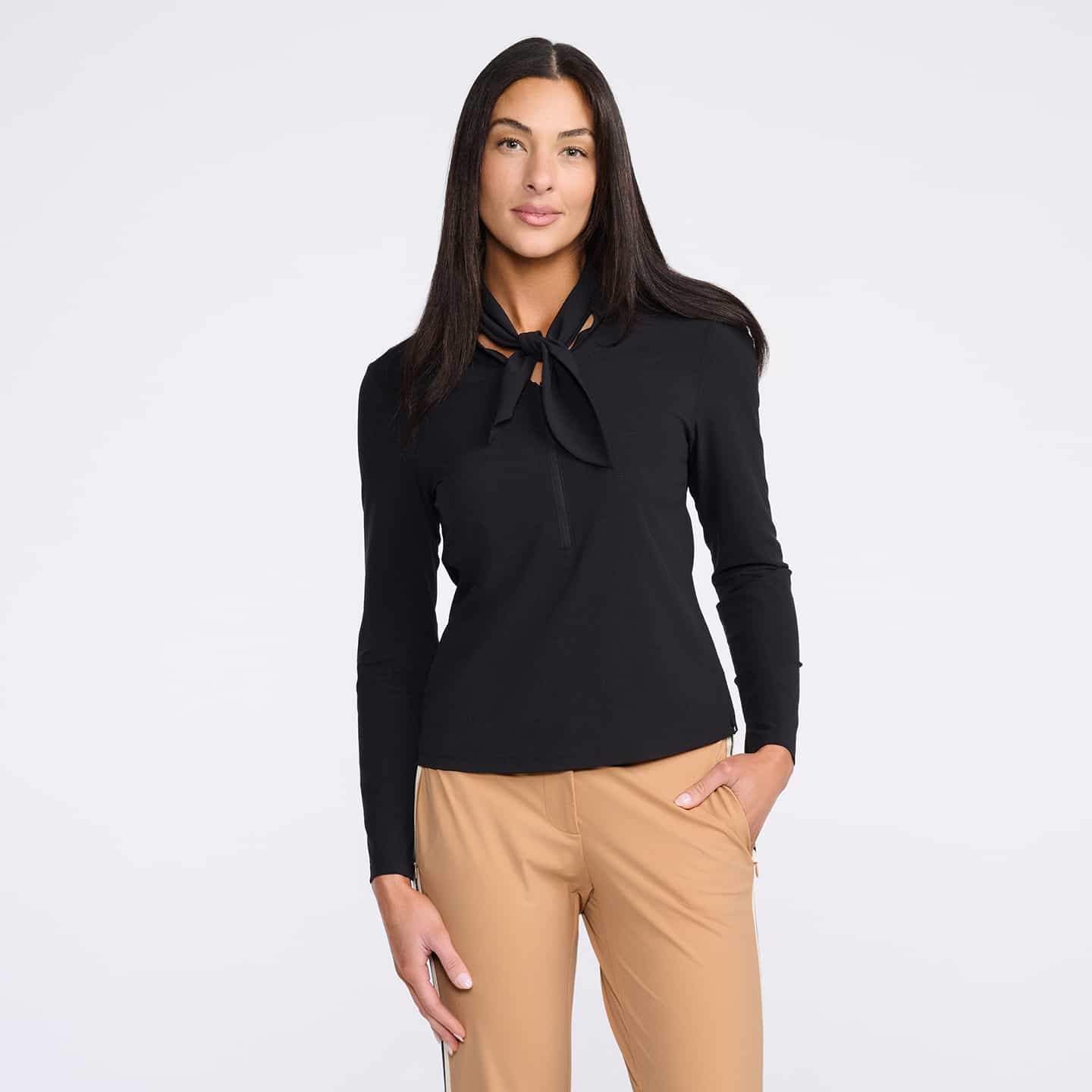 PXG Women's Lavalliere Long Sleeve Polo in Black PXG Women's Lavalliere Long Sleeve Polo in Black