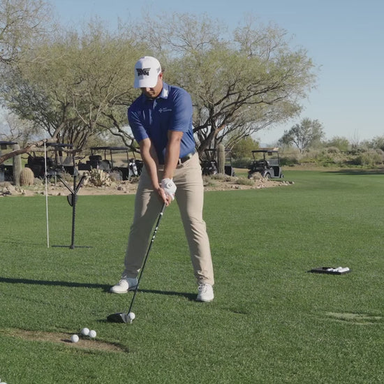 Aldrich Potgieter swinging a PXG driver on a golf course video.