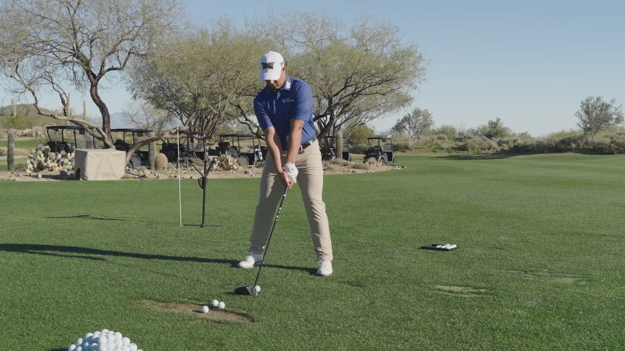 Aldrich Potgieter swinging a PXG driver on a golf course video.