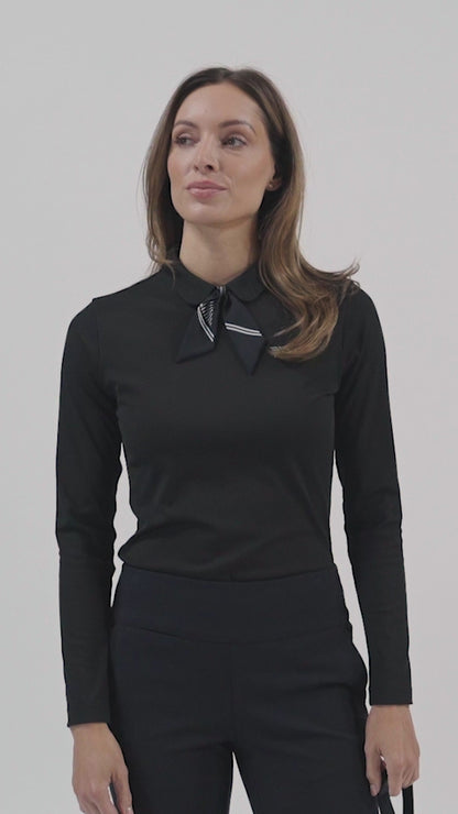 Women's Tie Neck Long Sleeve Polo