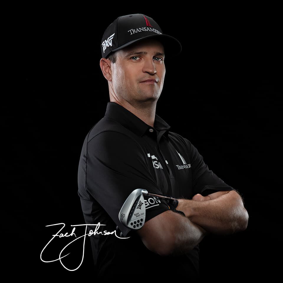 PXG PGA TOUR Pro Zach Johnson holding a milled wedge in studio portrait.