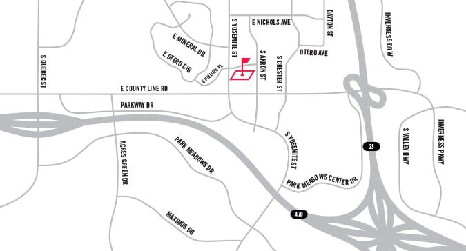Map showing PXG store location on Phillips Place, near the 470 and 25 interchange.