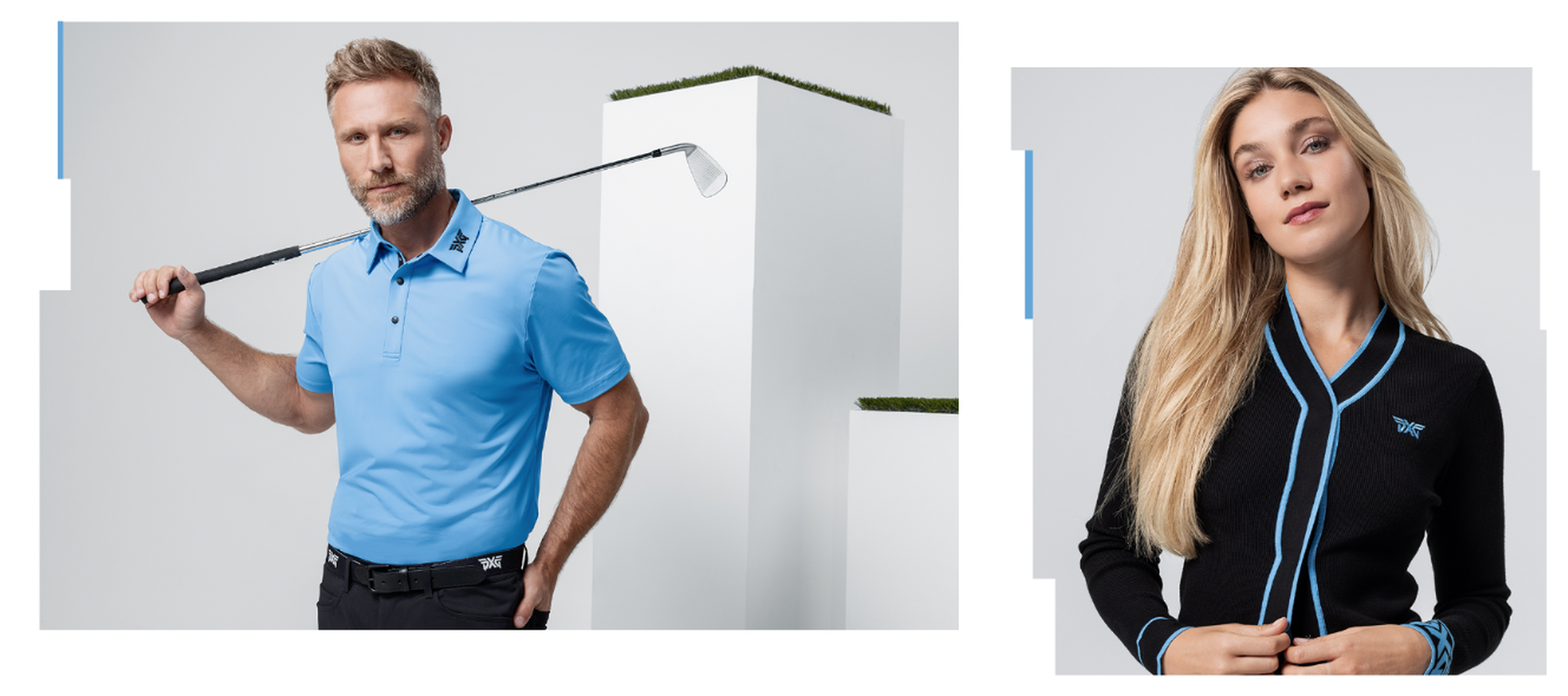 PXG Fall 23 New Arrivals, Man and Woman in Hope Blue