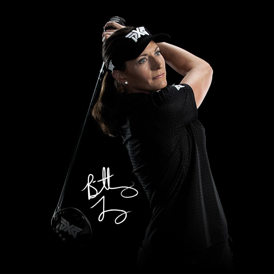 PXG LPGA Tour Pro Brittany Lang swinging a driver in studio.