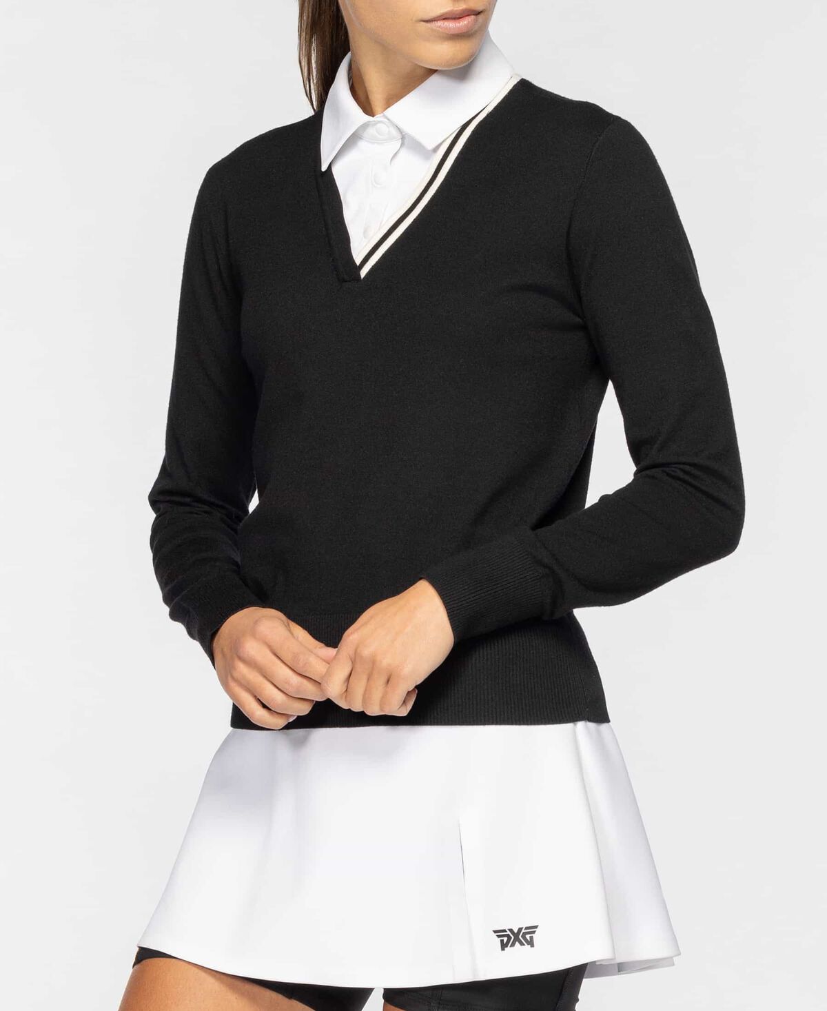Women's Collared Two-In-One Sweater - Black - Small 