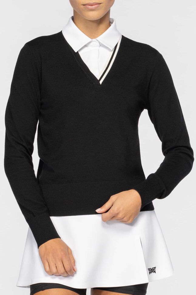 Women's Collared Two-In-One Sweater - Black - Small