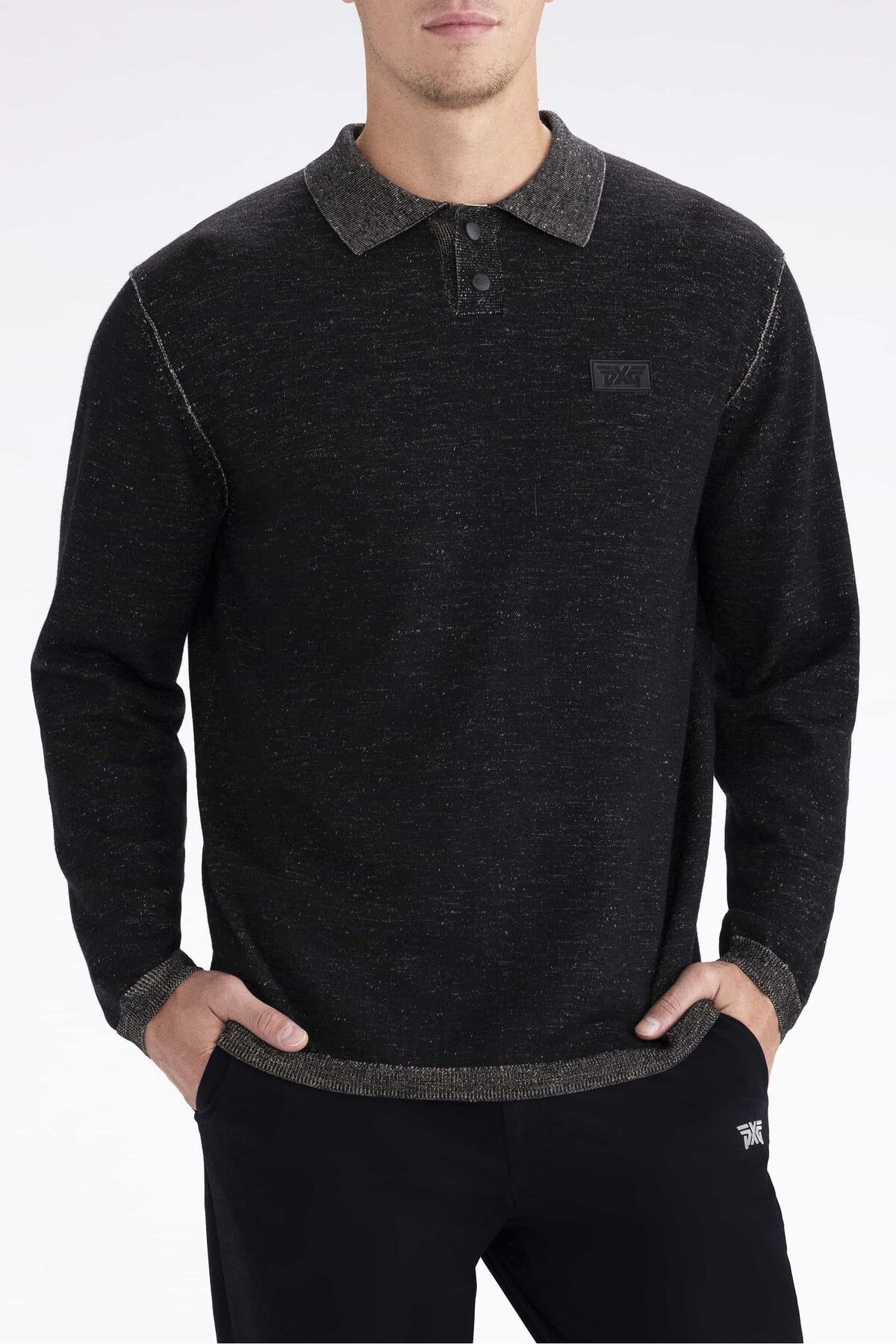 Long Sleeve Speckle Knit Sweater Polo 