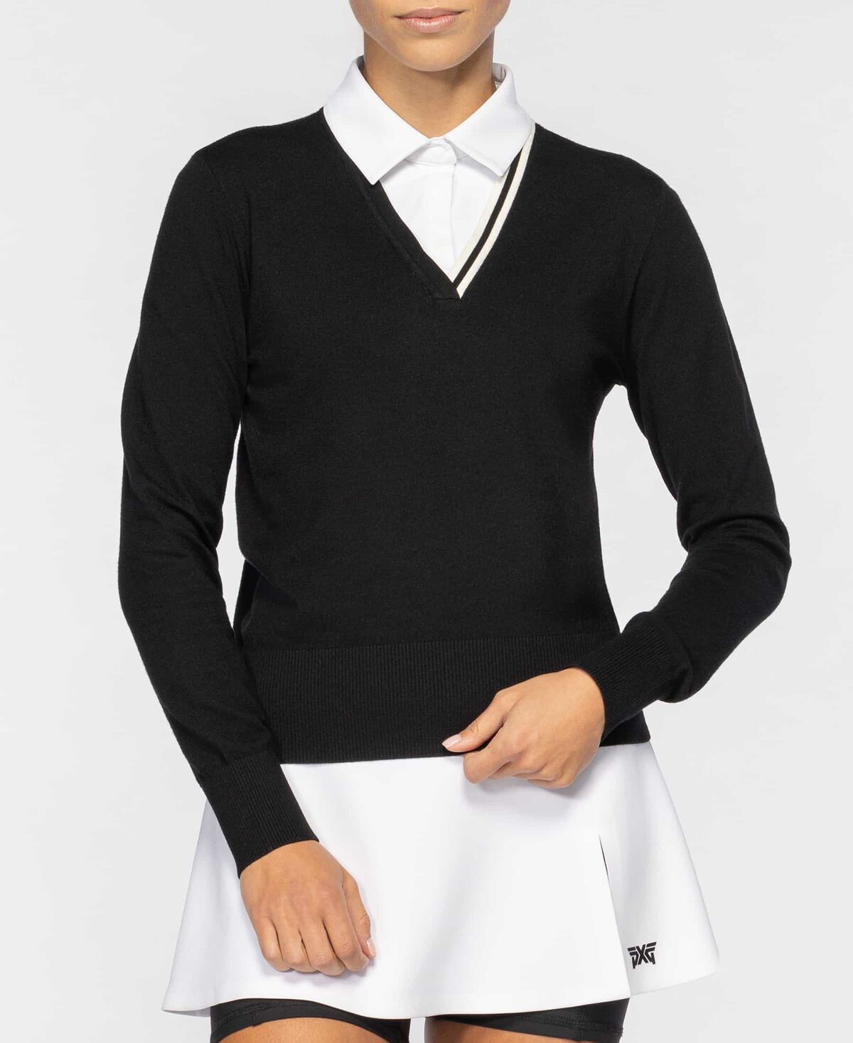 Women's Collared Two-In-One Sweater - Black - X-Large 