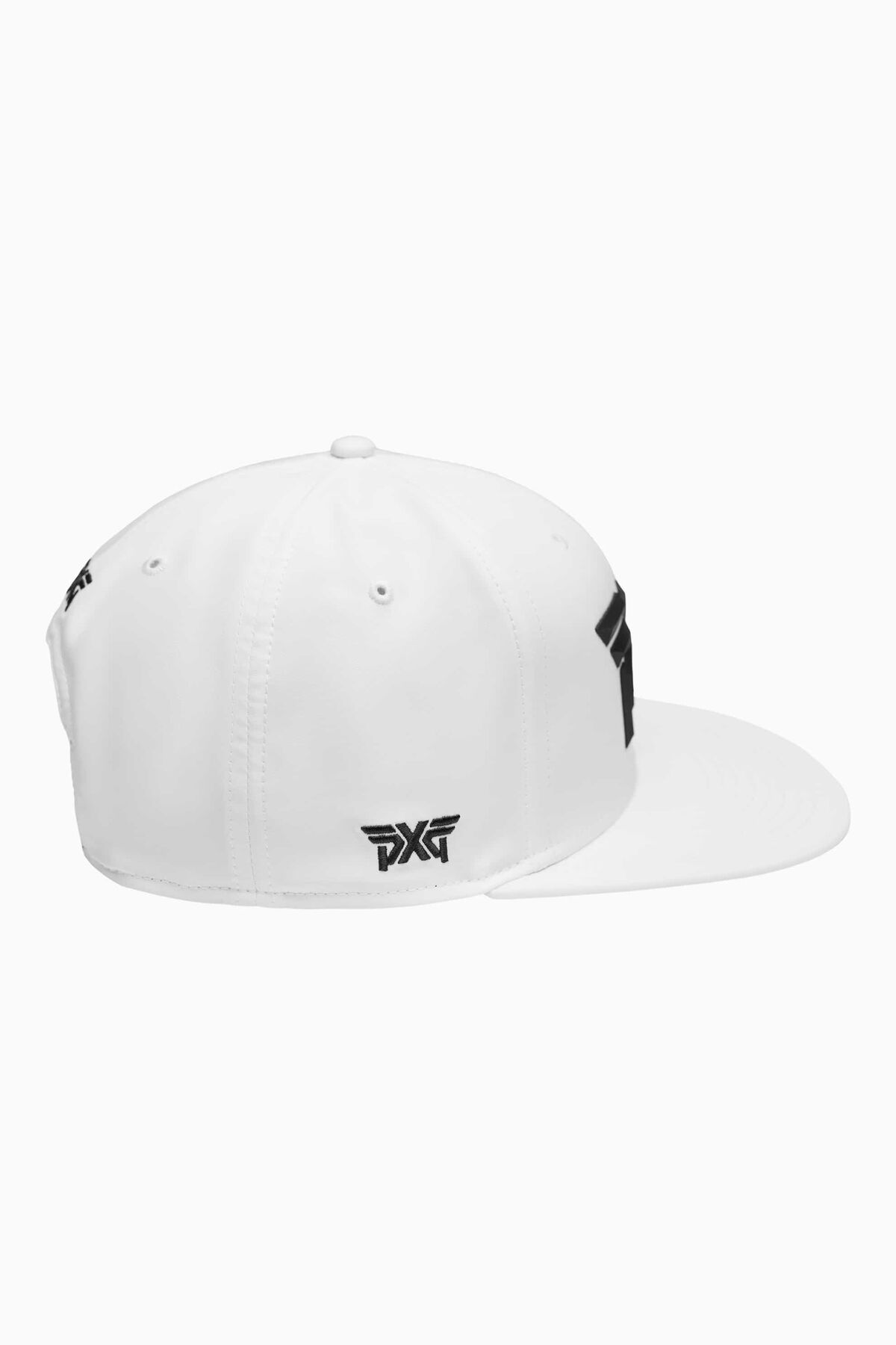 Faceted Large 6 Panel Structured Flat Bill Cap White