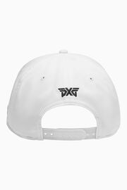 Faceted Large 6 Panel Structured Flat Bill Cap White